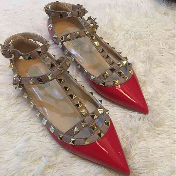 

dress shoes baotou rivet bandage sandals home style pointed flat roman women's shoes summer leather shallow mouth single, Black