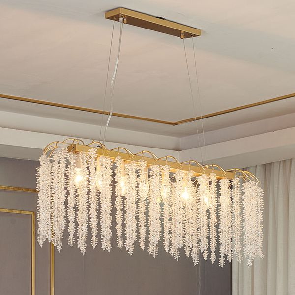 Lâmpadas de cristal de estilo americano Lâmpadas de jantar Lâmpada de luxo francesa Designer de luxo retangular Tassel lustre de cristal