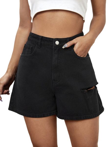 

ripped wide leg denim shorts a2p9#, White;black