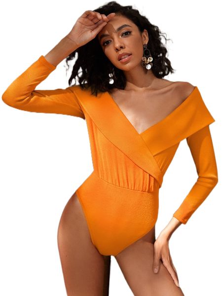 

off shoulder foldover front wrap bodysuit h0ro#, White