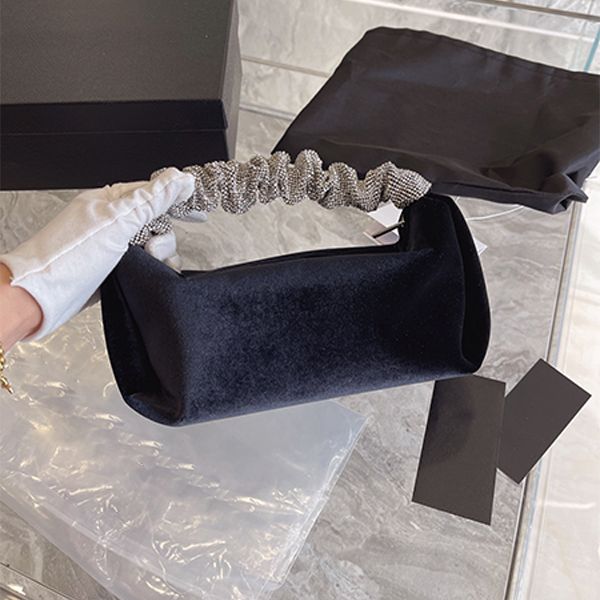 

new flash diamond bag black velvet rhinestone dinner bag pillow barrel-shaped handbag women's banquet tote bags glittering letter a