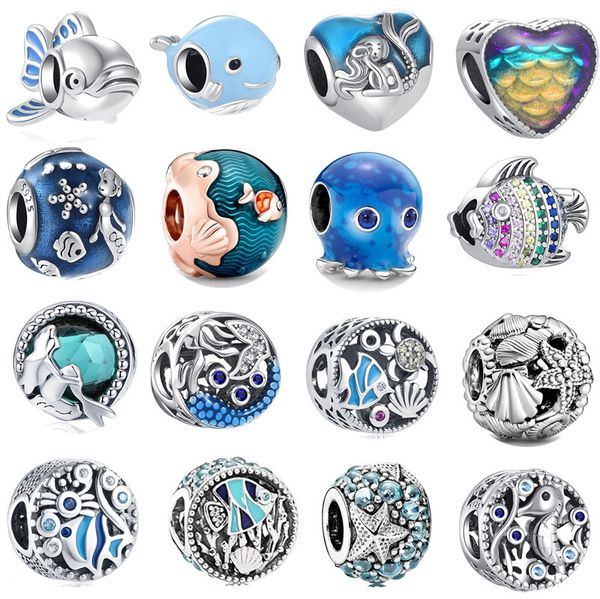 New S925 Sterling Silver Charms Logo Girls Firmed Girls Fashion Popular Shell Original Fit Pandora Bracelet Love Pingente de coração Diy Gre presente de joias femininas