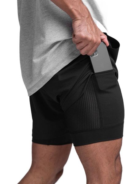 

men 2 in 1 sports shorts with phone pocket & towel loop 86v1#, White;black