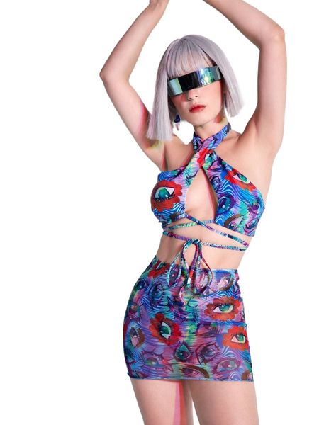 

romwe 3pack eye print criss cross bikini swimsuit 02xp#, White;black