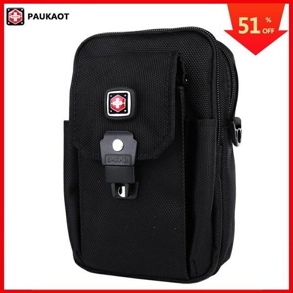 

paukaot men casual waist pack black belt bag nylon cell phone fanny bum hip bag waterproof zipper pouch purse