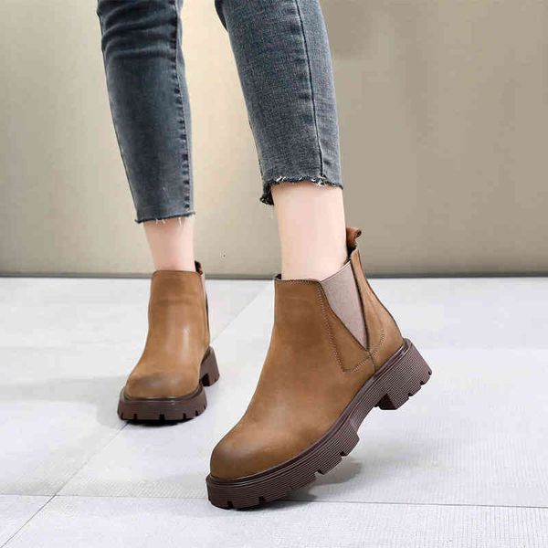

slippers autumn and winter chelsea short boots chimney large thick wax oil leather martin women's single 3iwe, Black