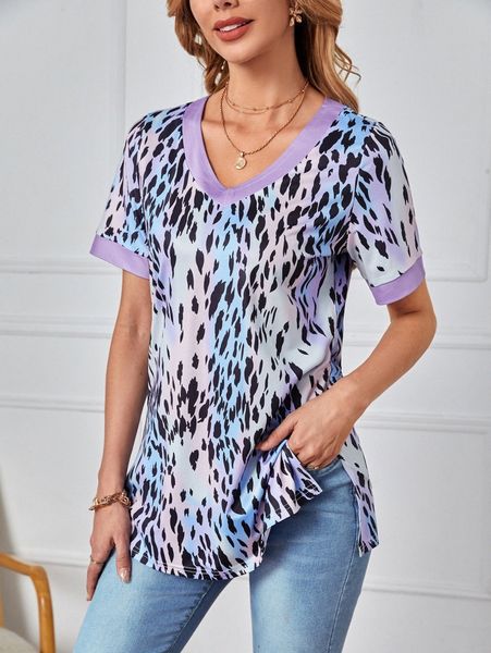 

emery rose all over print contrast binding split side tee m6jn#, White