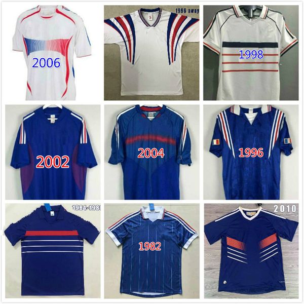 Retro Zidane Henry Soccer Jerseys 1982 1982 1988 1988 1986 1996 1998 2000 2002 2004 2006 2010 Djorkeeff Trezeguet Deschamps Casa Away Shirt da calcio Vintage S-2XL