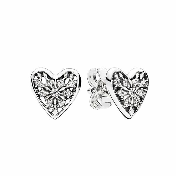 

authentic 925 sterling silver love hearts stud earrings womens wedding gift with original box set for pandora cz diamond earring, Golden;silver