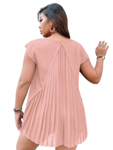 

plus pleated panel high low blouse w5tu#, Black