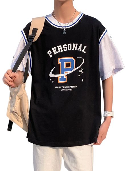 

men letter graphic contrast trim tank without tee k7lc#, White;black