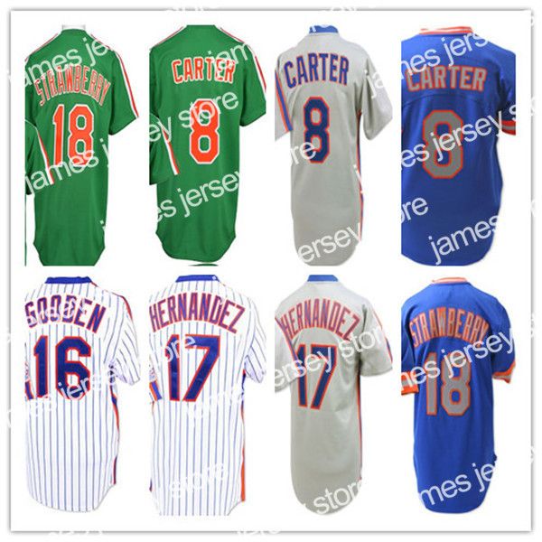 Yeni NewYork Vintage Jersey Beyzbol Gary Carter Dwight Gooden Darryl Çilek Keith Hernandez Beyaz Pinstrip