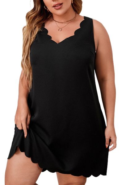 

plus scallop trim dress q2mu#, Black