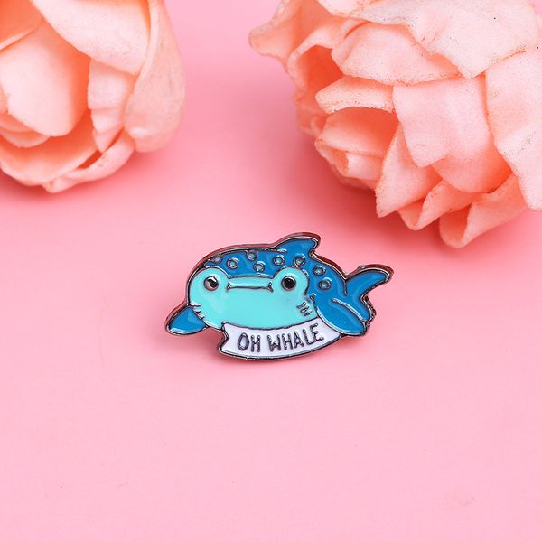 

cartoon personality ocean animal brooch kawaii smile whale paint enamel lapel pins lettter alloy brooches for women denim shirt badge fashio, Gray