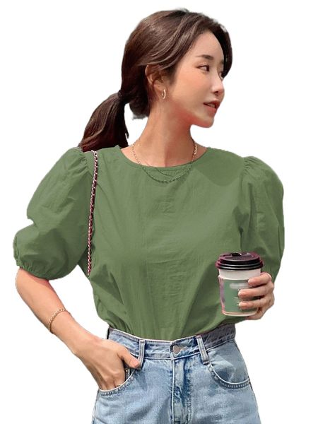 

dazy keyhole back puff sleeve blouse s5nb#, White