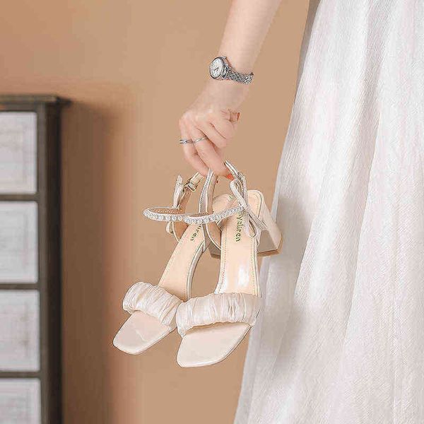 

gauze stiletto sandals lady 2022 new summer middle heel fairy shoes late night style high heels, Black