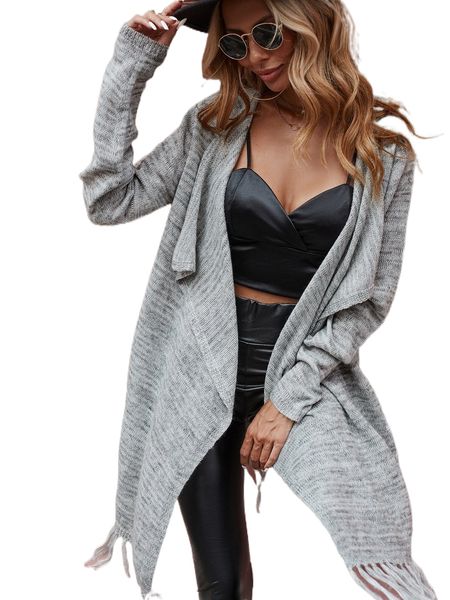 

waterfall collar tassel hem duster cardigan v9ji#, White;black