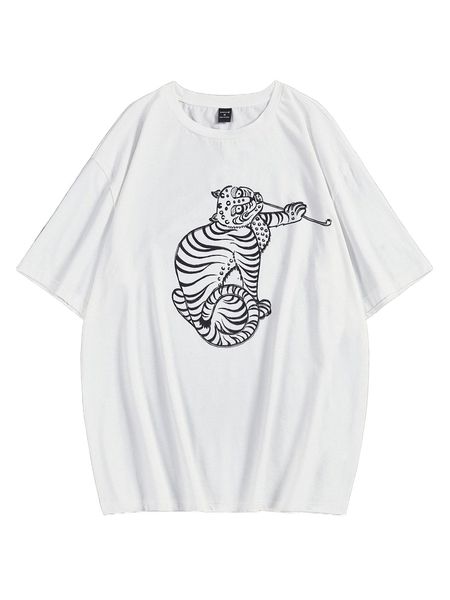 

x iammrmo men abstract animal print tee t1z4#, White;black