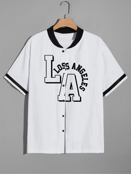 

men letter graphic button up shirt without tee c0ik#, White;black