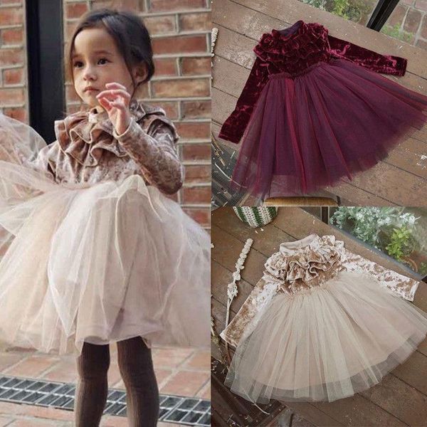 Mädchenkleider Mädchenkleid Kinder Babykleidung Fleece Samt Tüll Langarm Prinzessin Festzug Party Hochzeit Vintage Tutu KleidMädchen