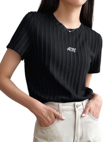 

dazy letter embroidery rib-knit tee a9nf#, White