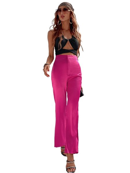

high waist flare leg pants c90t#, Black;white