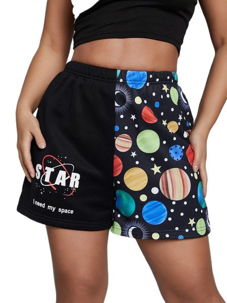 

sxy galaxy and slogan graphic shorts 60he#, White;black