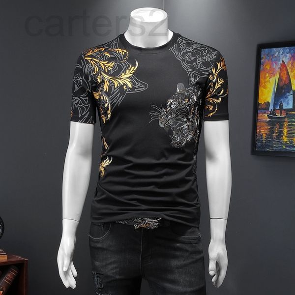 

men's t-shirts designer 2022 men's new double mercerized cotton short sleeve t-shirt round neck slim fit diamond print half casual, White;black