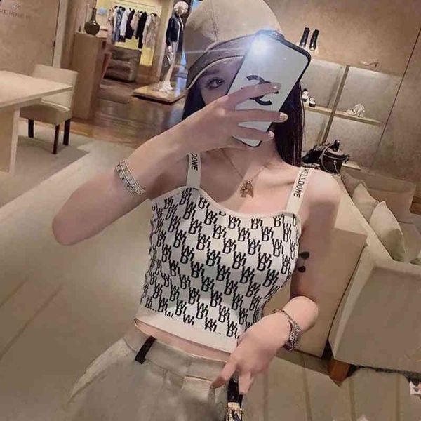 

small suspender short new jacquard navel sleeveless shoulder open back bottomed vest, White