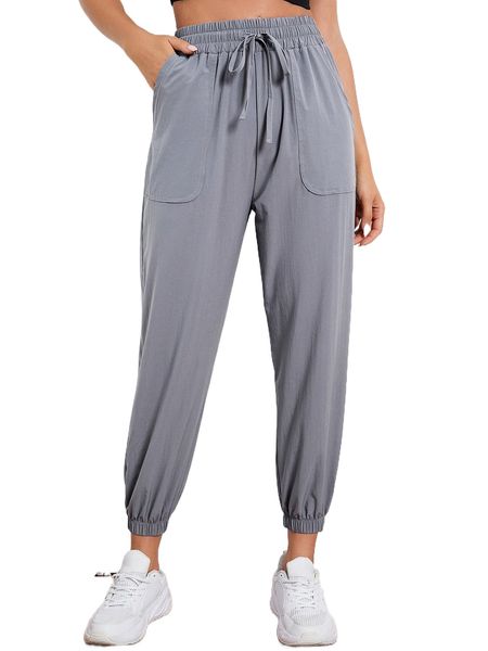

solid drawstring waist sports pants 42ra#, Gray