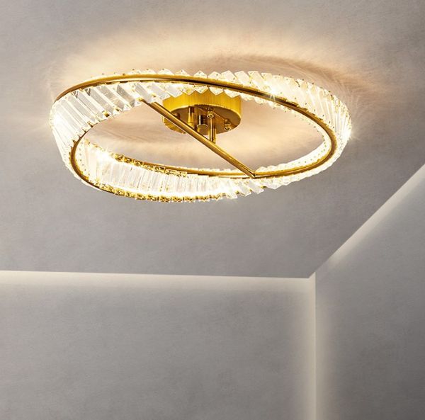 striscia Plafoniera Anelli di cristallo Lampada da soffitto Lampadari 3 temperature di colore in un apparecchio di illuminazione in oro Lustro diamantato per interni