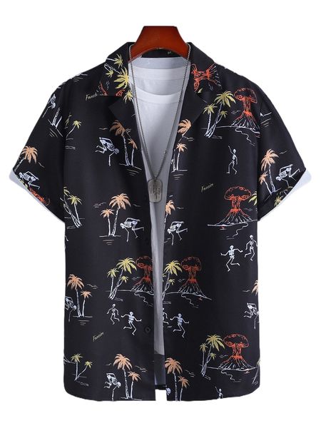 

men skeleton and tropical print shirt without tee 00ek#, White;black