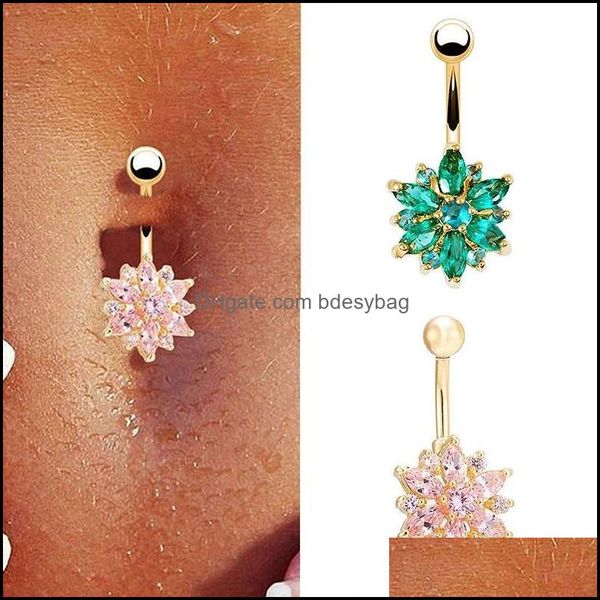 

navel bell button rings stainless steel flower crystal bar belly ring p dht0l, Silver