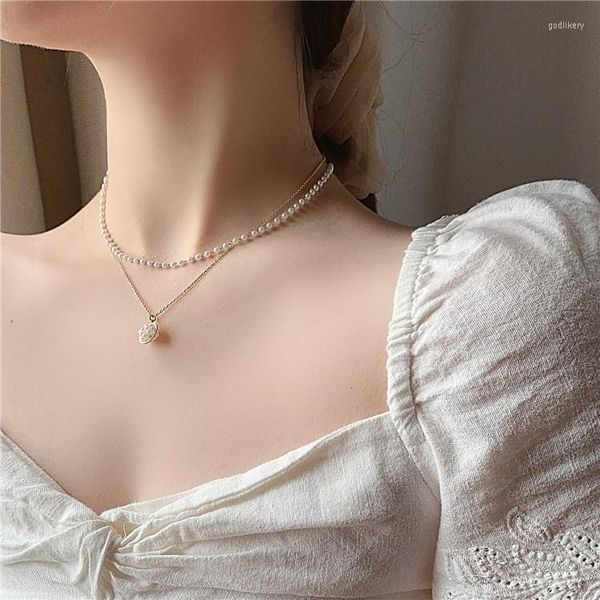 Anhänger Halsketten Koreanisches Design Modeschmuck Elegante Weiße Perle Doppel Halskette Sommer Stil Sexy Schlüsselbein Weibliche NecklacePendant Godl22