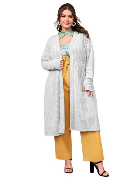 

x shay plus open front rib knit coat 49u2#, Black