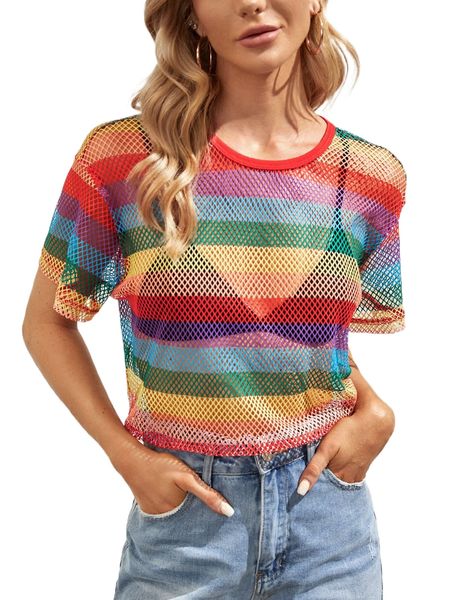 

rainbow striped sheer e5th#, White