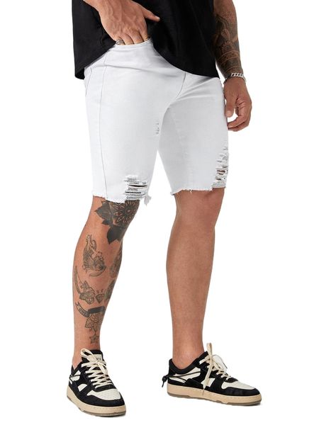 

men ripped raw cut denim shorts f3nj#, White;black