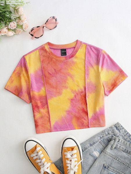 

tie dye print rib-knit tee p6cl#, White