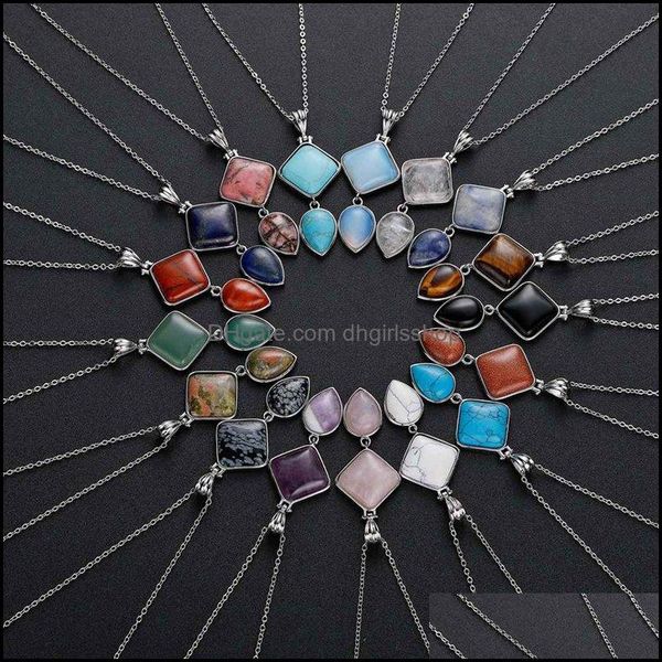 

pendant necklaces pendants jewelry qimoshuble natural stone drops charm diy necklace keychain men and dou, Silver