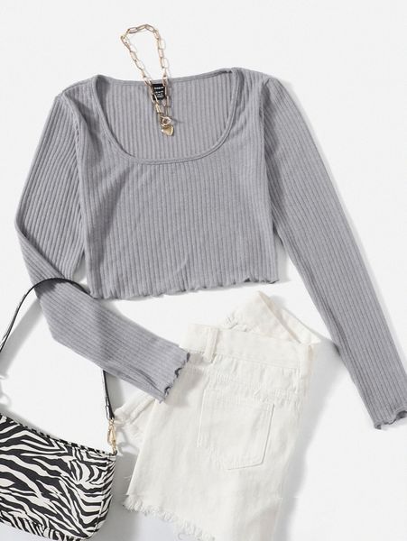 

lettuce trim rib-knit crop 57ei#, White