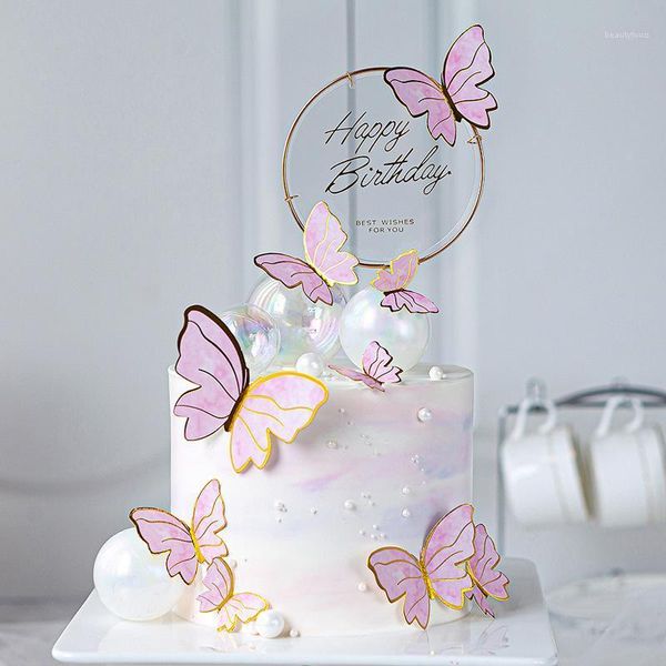 Altre forniture per feste festive Farfalla Cake Toppers Buon compleanno Decorazione di San Valentino Dipinta fai-da-te per matrimoni Baby Shower