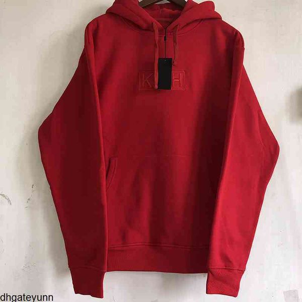 Abbigliamento Felpe con cappuccio Immagine reale Felpa con cappuccio Kith Pullover Moda Cotone Felpe con cappuccio di alta qualità Felpe con ricamo rosa rosso nero4jge