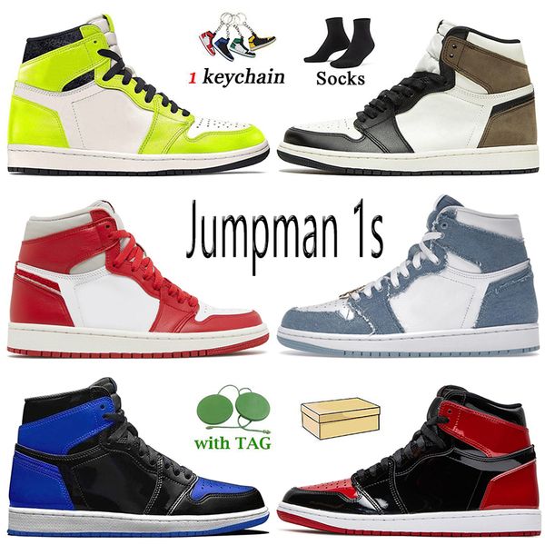 

og 1 high basketball shoes 2022 with box jumpman 1s newstalgia chenille denim visionaire dark mocha patent bred white university blue offs