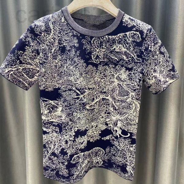 

women's knits & tees designer straight 2022 spring and summer new slim temperament animal pattern knitted round neck short sleeve women, White