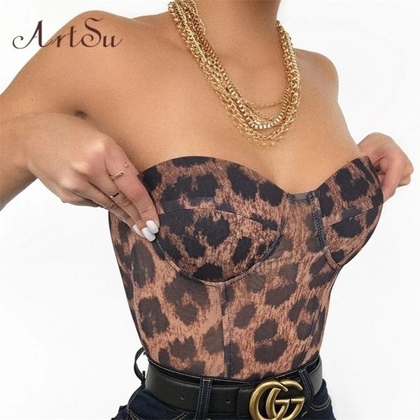 

artsu leopard print strapless crop party club women off shoulder zipper bustier tube summer 220318, White