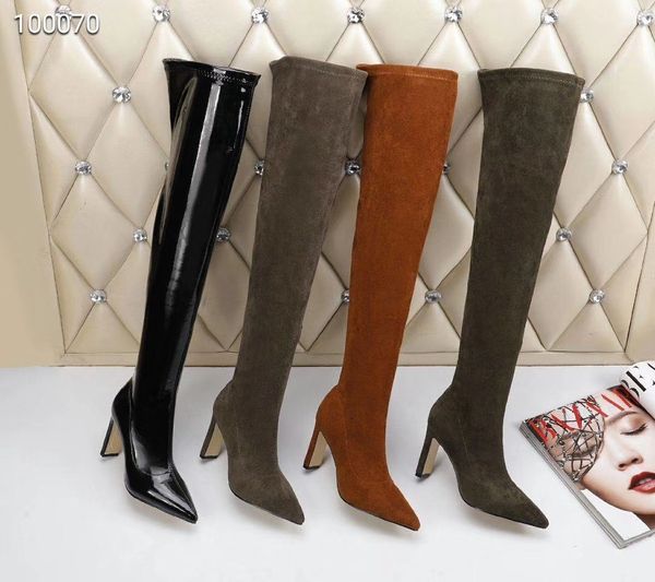 

elegant designer elasticity knee boots kelly booties high heel famous winter lady knights boot eu35-40, Black
