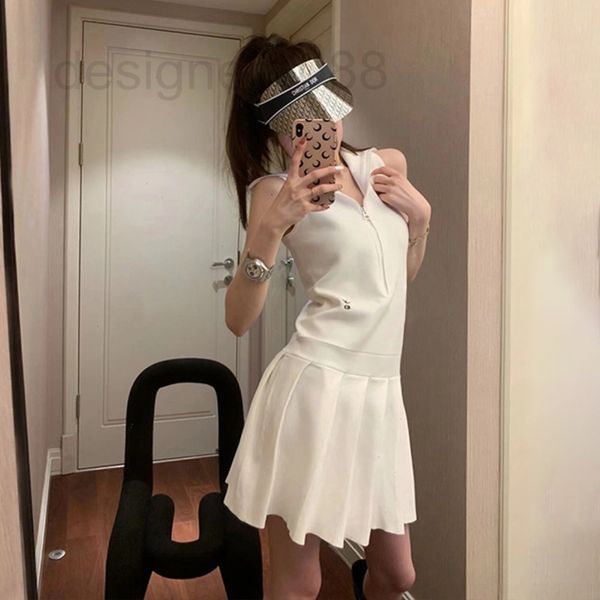 

casual dresses designer correct version golf bee embroidered polo shirt sleeveless vest age reducing dress casual sports pleated skirt 2i8s, Black;gray