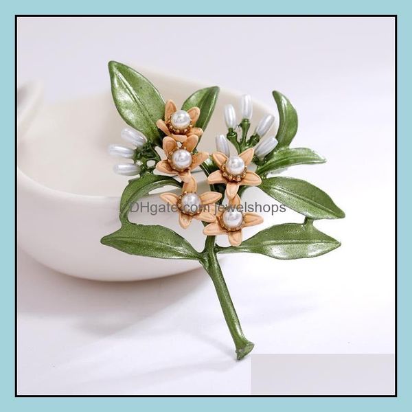 

pins brooches jewelry pearl flower for women elegant leaf floral pin party brooch cor drop delivery 2021 omzb3, Gray