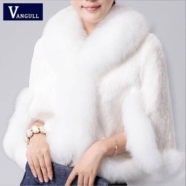 

vangull winter faux fur overcoat imitation rabbit faux collar faux fur coat mink hair rex rabbit hair fashion cape jacket y200109, Black