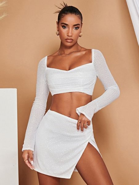 

bae sweetheart neck tie back crop sequin w0wm#, White